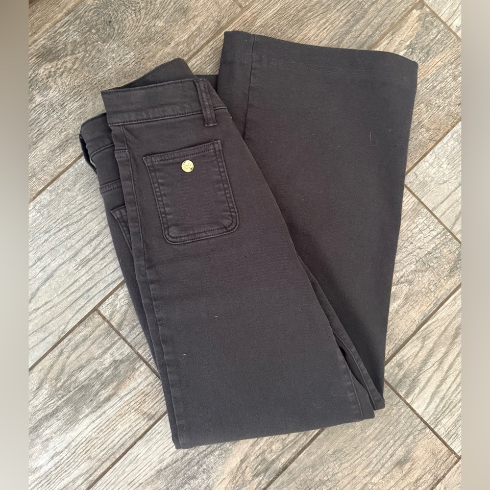 High Waist Crop Ankle Wide Leg Utility Jeans - charcoal black - Size 23